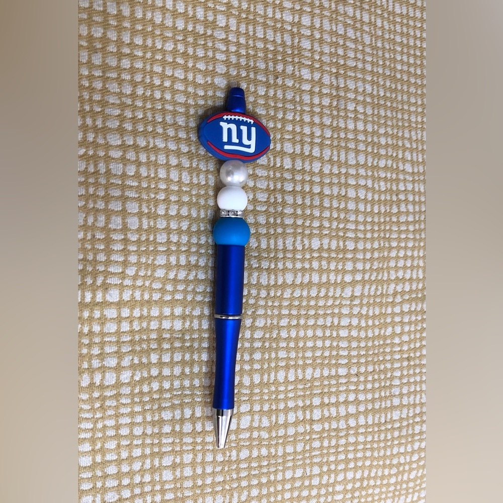 NY Giant Football beads pen blue. Size 6”LX 1” W